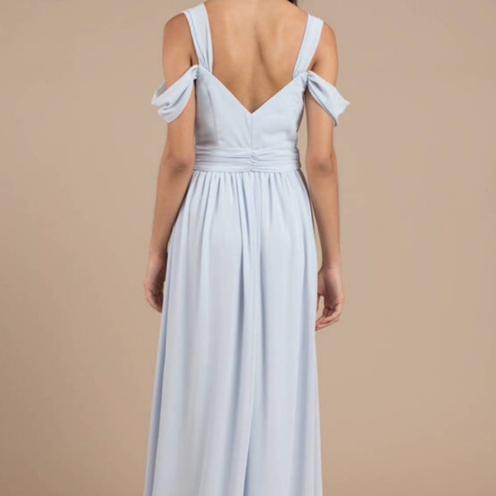 NWT Tobi Maxi Chiffon Formal Bridesmaid Dress Medium Slit Front Light Blue - Picture 2 of 13